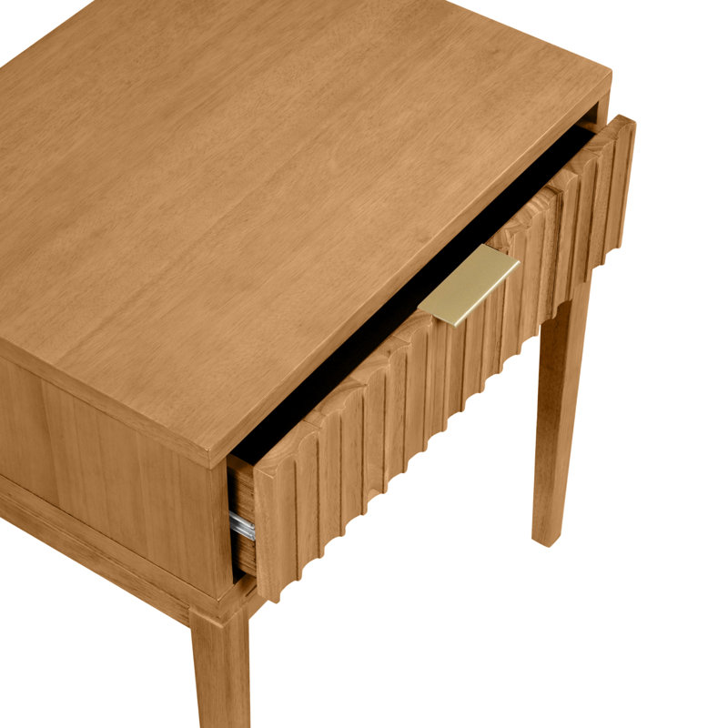 Carrera Fluted Wooden Nightstand with 1 Drawer, Natural
