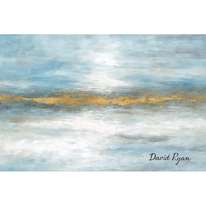 «Golden Tide», art abstrait sur toile bleu et doré, H 16 po x l 24 po