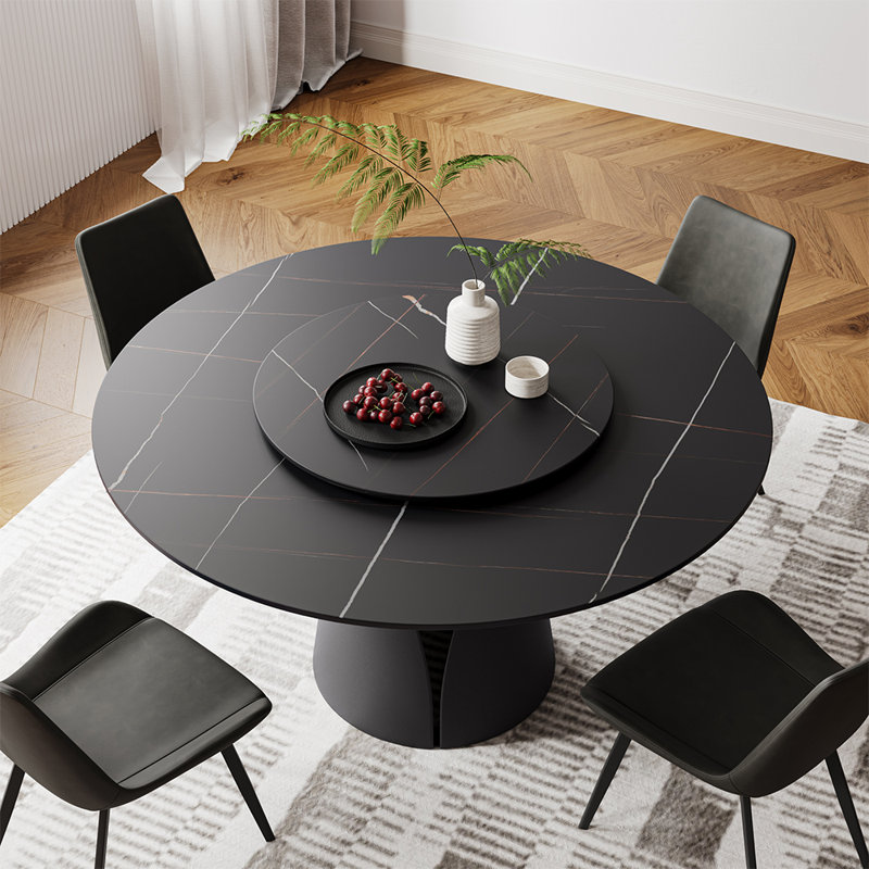 EVYN4103 Matte Sintered Stone Lazy Susan (Table Not Included), 1.18" H x 23.62" L x 23.62" W, Black