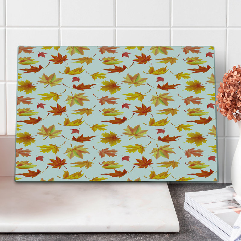 Ambesonne Autumn Cutting Board Large Size Fallen Maple Leaves Pattern White and Multicolor