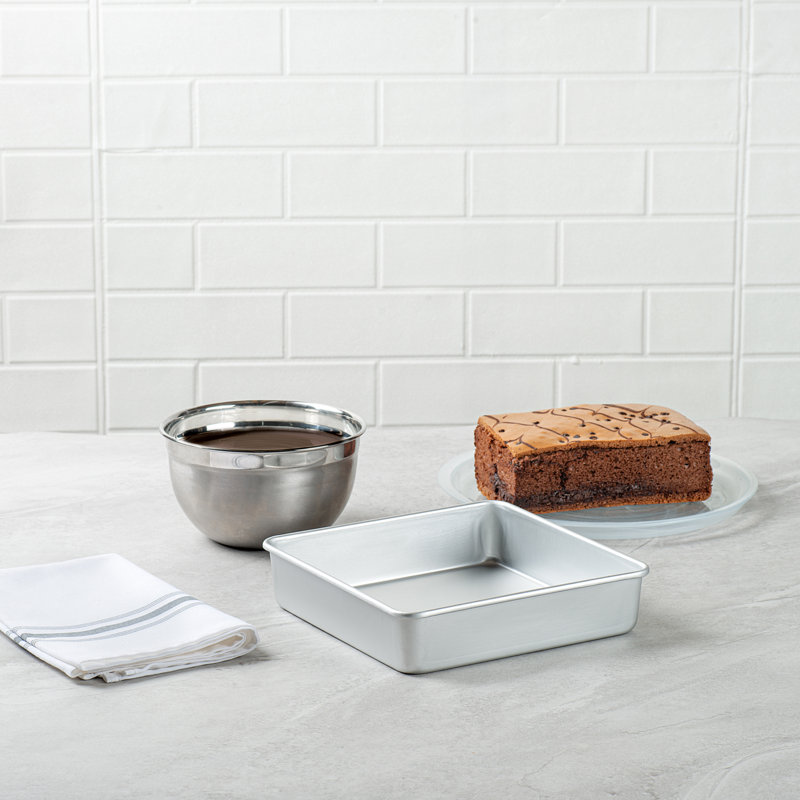 Moule à gâteau de 8 x 8 po - 1 plaque de cuisson carrée en aluminium avec côtés droits - Moule allant au four pour une cuisson à cuisson uniforme - Argent