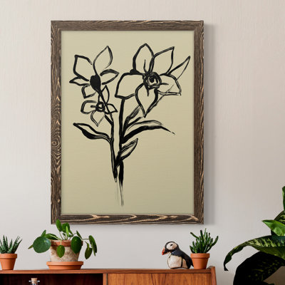 Encre florale I, toile encadrée de qualité supérieure - prête à être suspendue