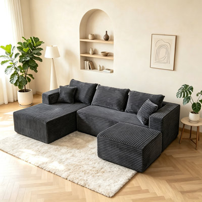 Canapé 92,4 po sans os, canapé modulaire Cloud, canapé en velours côtelé pour le salon, canapé modulaire en forme de U avec méridienne, sans assemblage à droite avec 1 repose-pieds