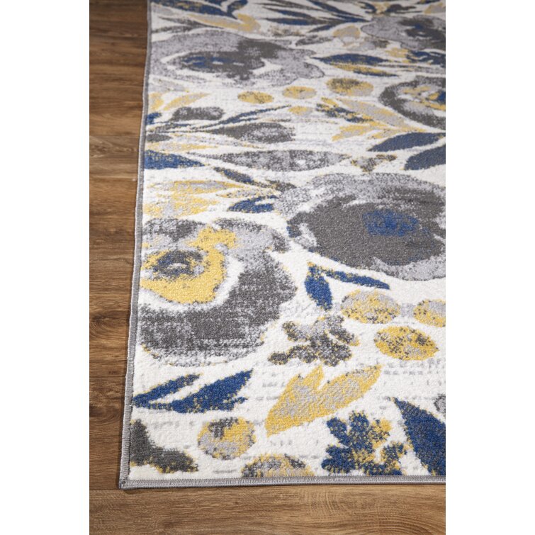 Highlawn Damask Indoor / Outdoor Area Rug in Yellow/Black/White Andover Mills Rug Size: Rectangle 7'9 x 10'6