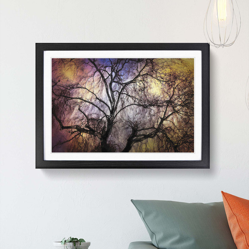Weeping Willow Tree in Abstract - Picture Frame Graphic Art Print, 50cm H x 76cm W x 2cm D, Black