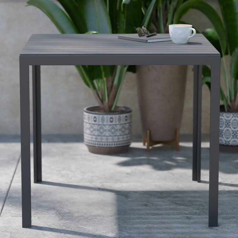 Indoor/Outdoor Commercial Steel Patio Table with Poly Resin Slatted Top