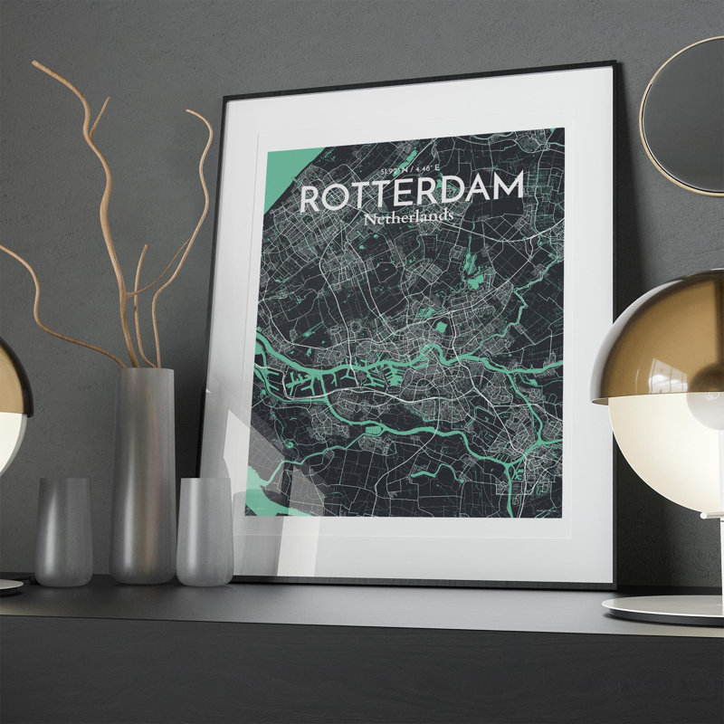 «Rotterdam City Map», impression, H 20 po x l 16 po, Vert/gris