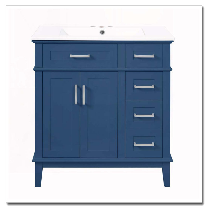 Meuble-lavabo moderne avec lavabo en céramique, 30 po + bleu