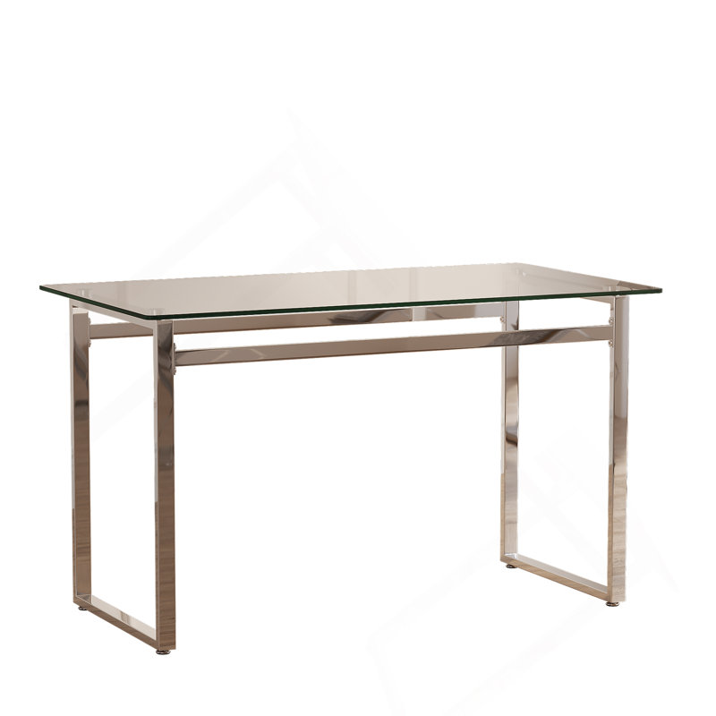 51" Modern Minimalist Rectangular Glass Dining Table with Tempered Glass Tabletop and Chrome Metal Legs, Chrome
