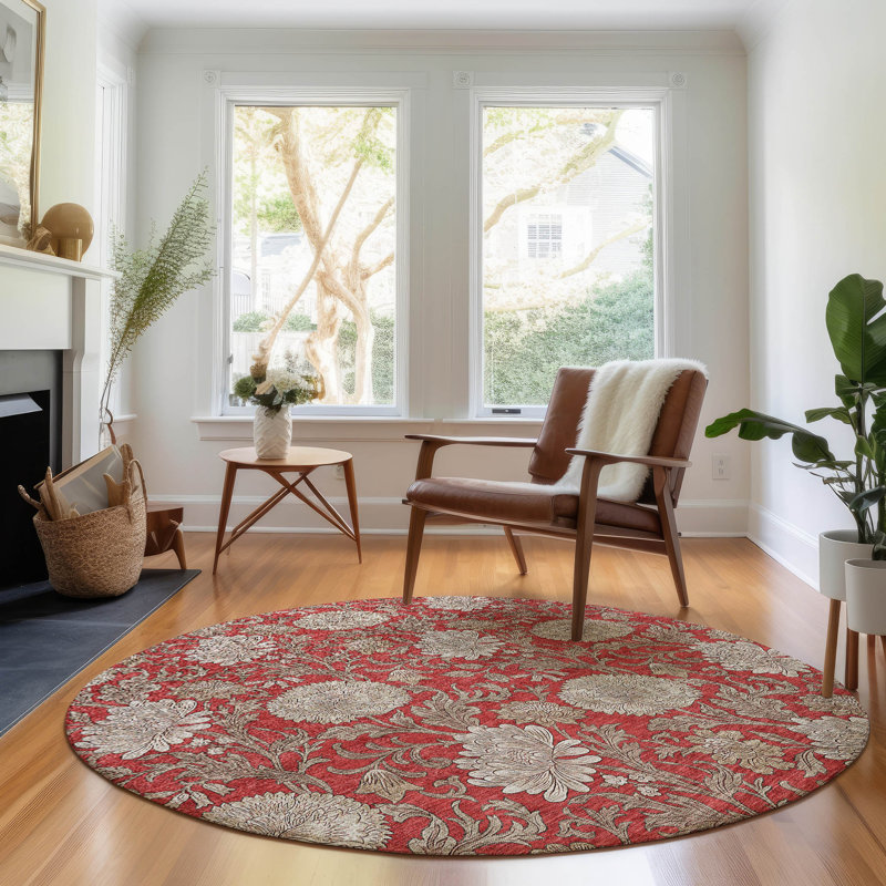 Premium Machine Washable Prisco Red Rug, Round 8'