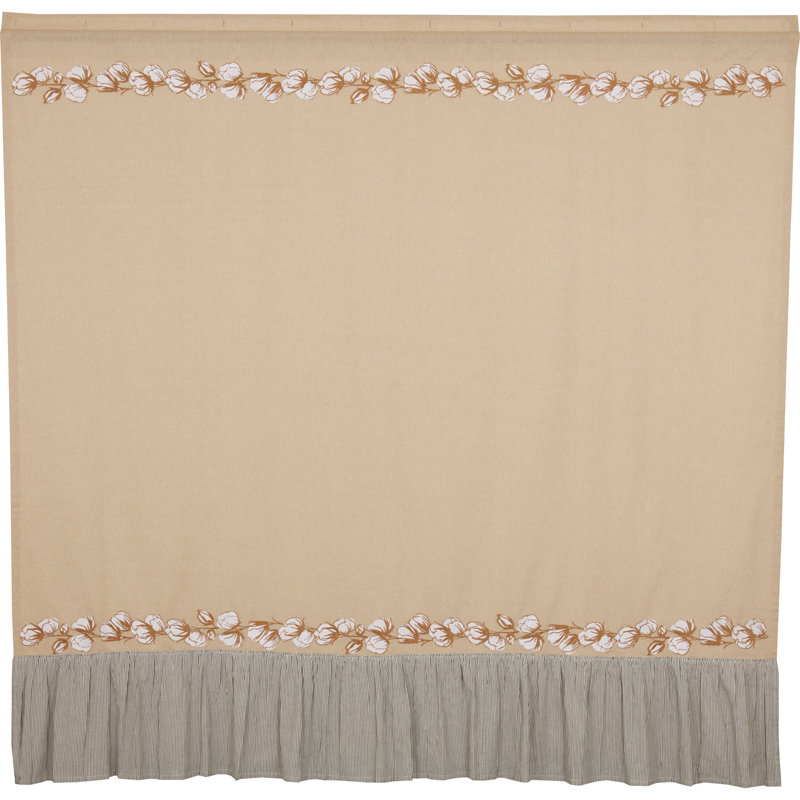 Ashmont Khaki Tan Cotton Shower Curtain with Ruffled Edge