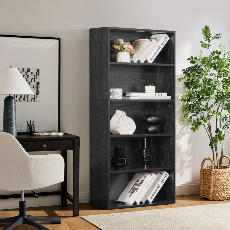 5-Tier Modern Bookcase with Adjustable Shelves & Anti-Tipping Design (53" H), (5 Shelves) 53"H x 23.8"W x 9.2"D, Black