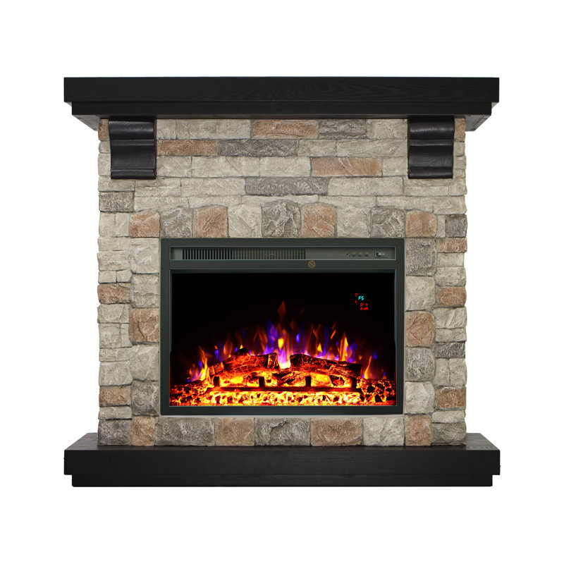 41.3" Electric Fireplace With Mantel,brown, Brown
