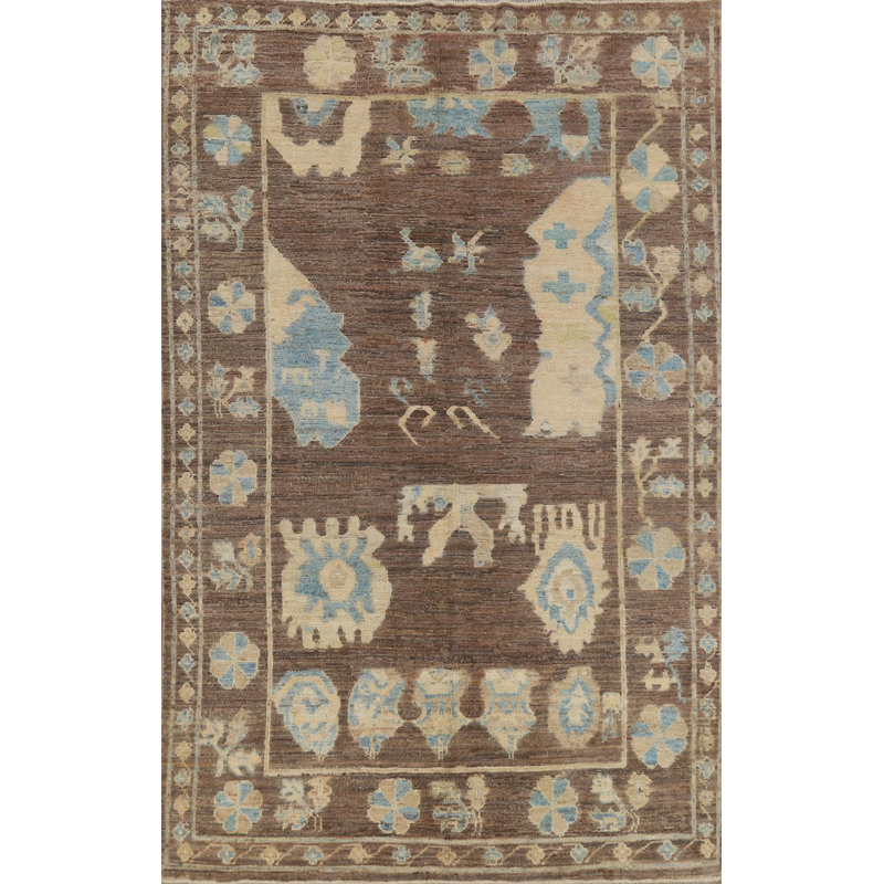 Tapis all-over brun à motif de teinture végétale Oushak 7 x 10