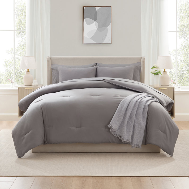 Ensemble d'édredon en microfibre 7 pièces avec draps, Gris, Édredon de grande taille et 6 pièces supplément