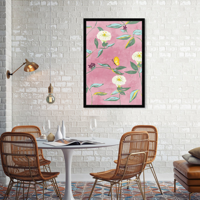 Floral Spring Tapestry Pattern by Birch Lane™ - Picture Frame Print, Black, 38" H x 26" W