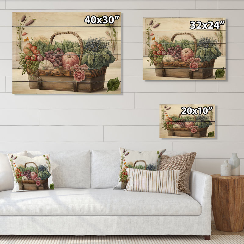Fruit in Basket III - impression sur bois sans cadre, H 12 po x l 20 po x P 1 po