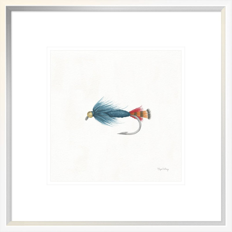 " Gone Fishin IX " by Elyse DeNeige, White, White Framed Canvas, 10" H x 10" W
