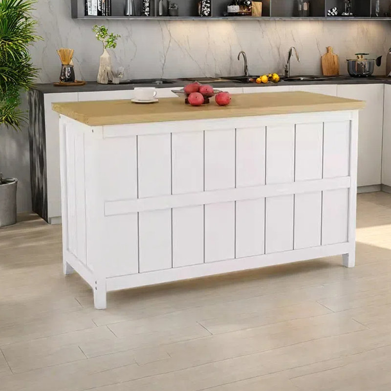 55.12" Vintage Multifunctional Kitchen Island with Storage Cabinet