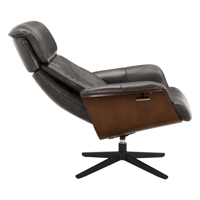 Fauteuil inclinable pivotant Mid-Century en cuir véritable, Gris foncé