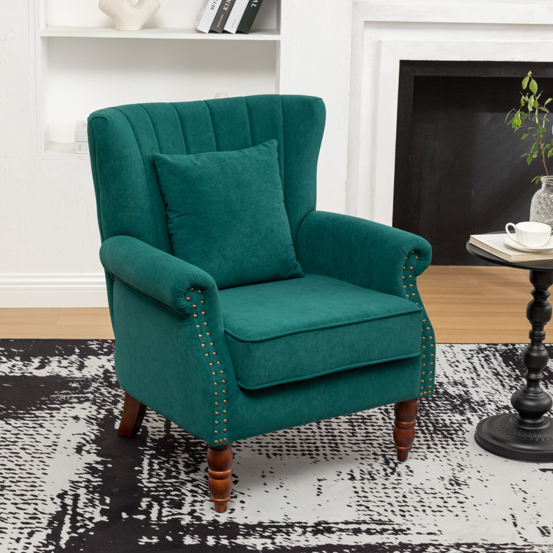 Antwanae 29" Wide Armchair with Wingback, Green Velvet