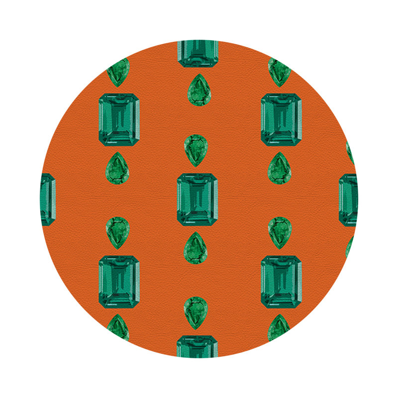 Gem Emeralds Vegan Leather Round Pebble Placemat, Orange, Emeralds