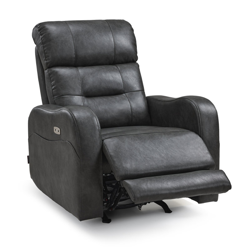 Triple Motor Rocker Power Recliner with Power Headrest & Extended Footrest, Infinite Position, Faux Leather, Dark Gray