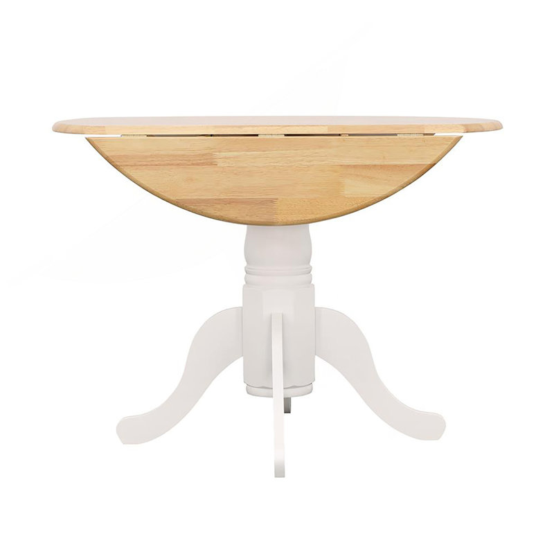 Round 40-inch Drop Leaf Extension Dining Table, White and Natural