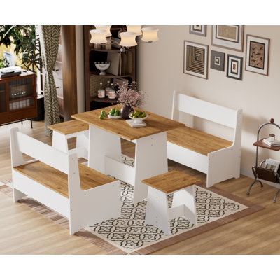  Dining Table Set for 4,Wood Kitchen Table and Chairs,Farmhouse Style Dining Table with Four Chairs,Space Saving Small Kitchen Dining Table and Chair Set,for Dining Room, Breakfast Nook,White