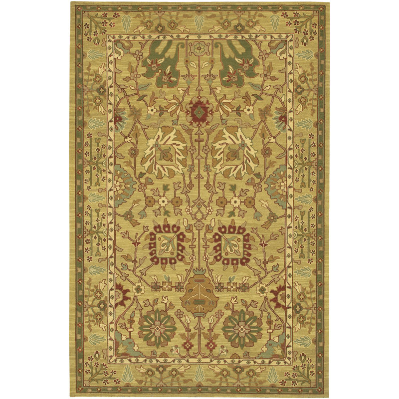 Abell Performance Wool Floral Handmade Hand-Knotted Authentic Tan & Brown Indoor Rug, 5' x 7'6"