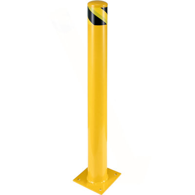 Poteau de sécurité, poteau de 48 po de hauteur, poteau de sécurité de 4,5 po de diamètre en acier, poteau jaune en acier, poteau de sécurité en acier avec 8 boulons d'ancrage, parfait pour les endroits sensibles au trafic