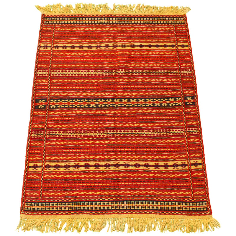 Tapis décoratif en laine de conception unique noué à la main New Age de 3 pi 3 po x 5 pi de couleur rouge