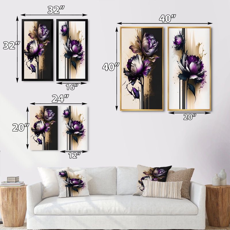 «Mauve fleur de dahlia sur abstrait II», 2 pièces sur toile, Encadrement brun, H 40 po x l 40 po