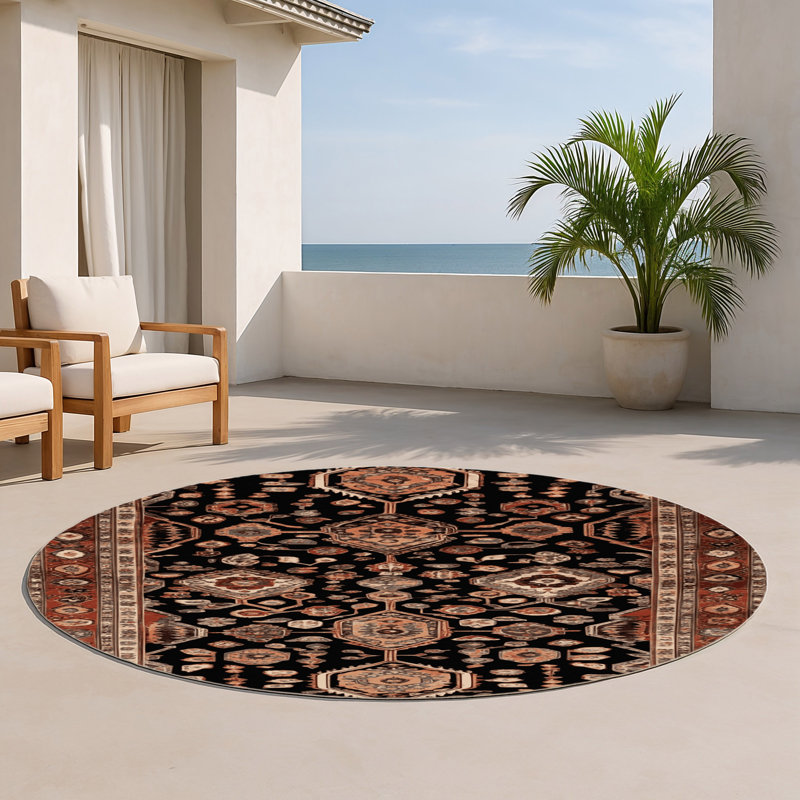 Tapis turc intérieur et extérieur brun, Rond 5 pi