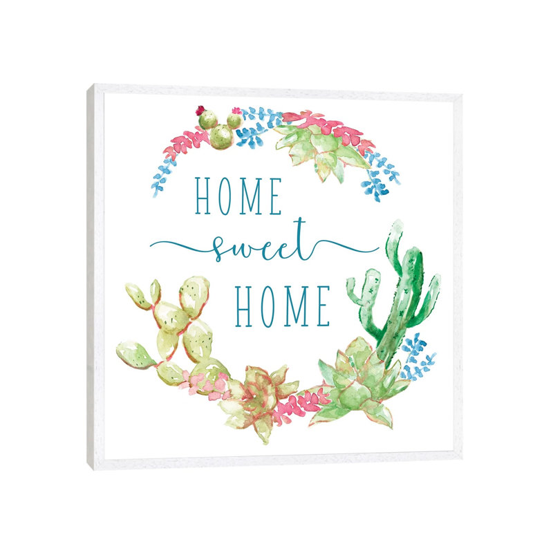 Cactus Vignette Wreath by Nan - Painting on Canvas, White Framed, 45.72 cm H x 45.72 cm W