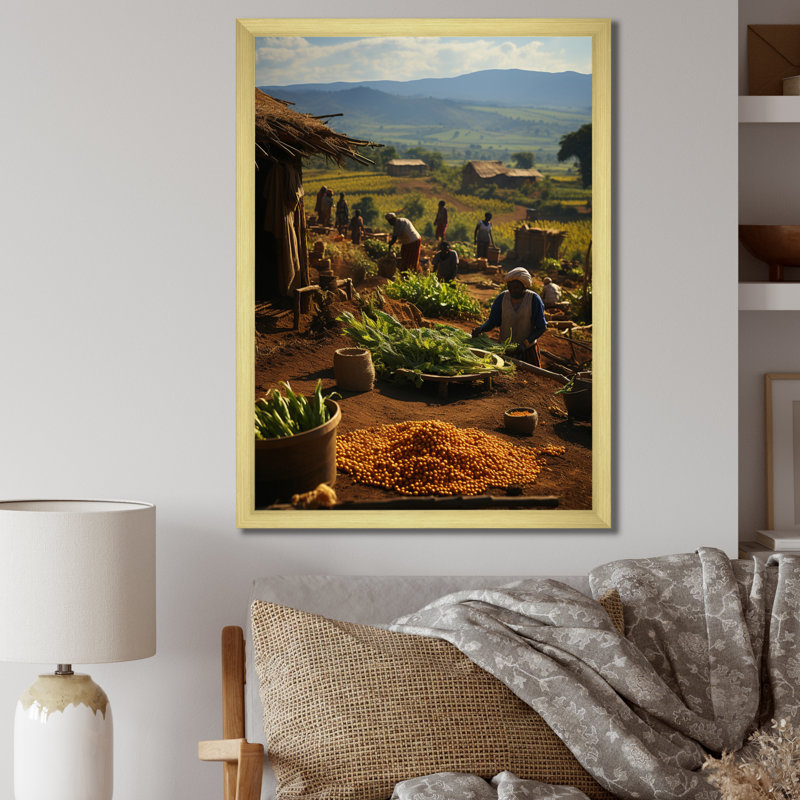 «Labrina African Tribes Kikuyu Harvest IV», reproduction sur toile, Cadre doré simple, H 44 po x l 34 po x P 1,5 po