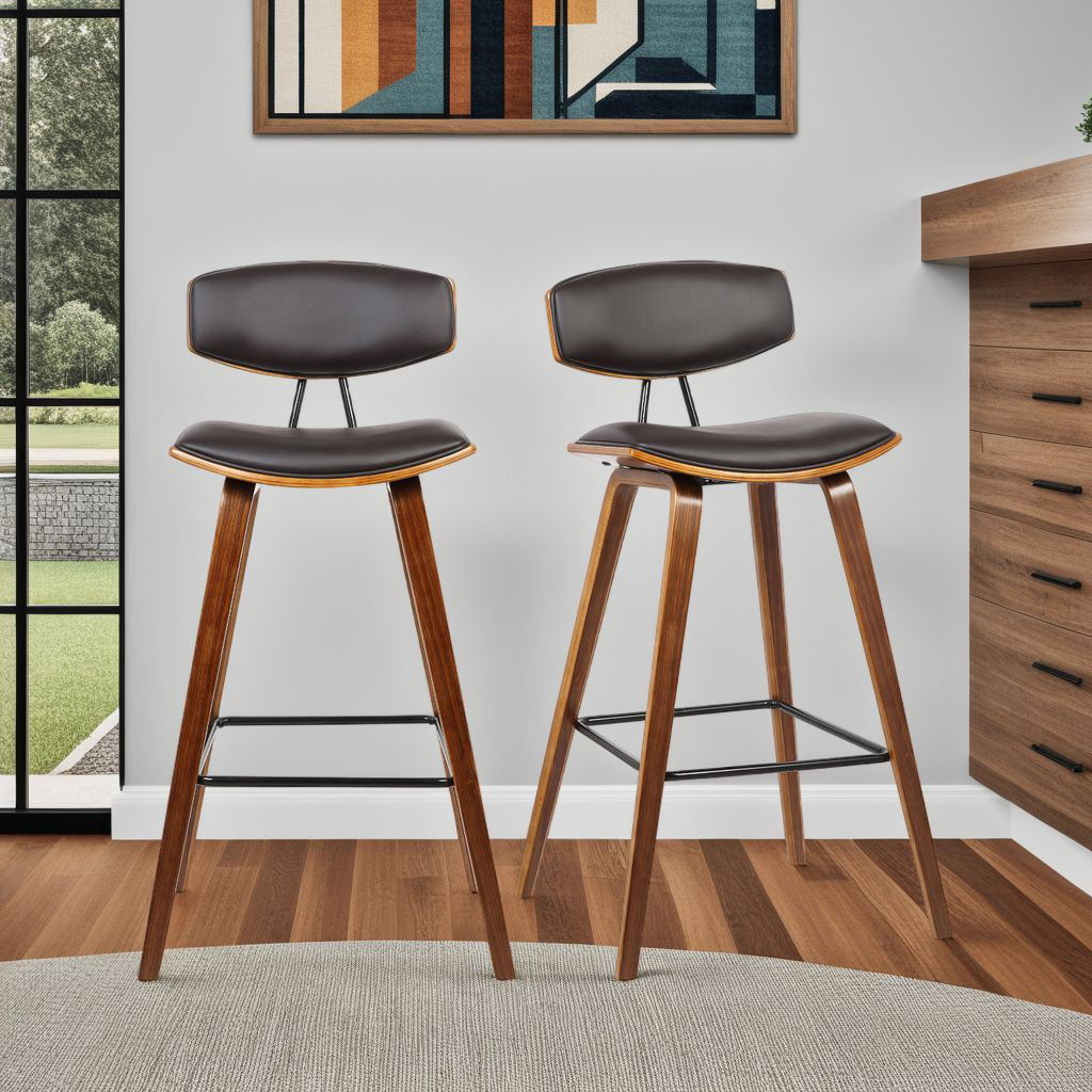 Bilgin Bar and Counter Stool, Bar Stool (29" Seat Height), Brown Faux Leather, Walnut