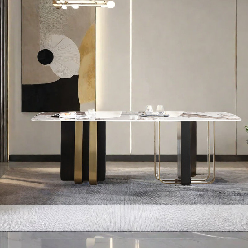 Table de salle à manger en pierre frittée de haute qualité, H 29,53 po x L 94,49 po x l 43,31 po