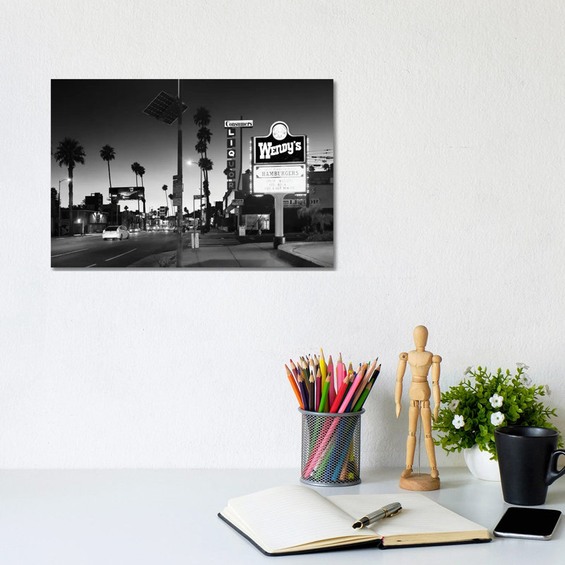 Black California Series - Sunset Blvd By Night - Wrapped Canvas Print, 20.32 cm H x 30.48 cm W