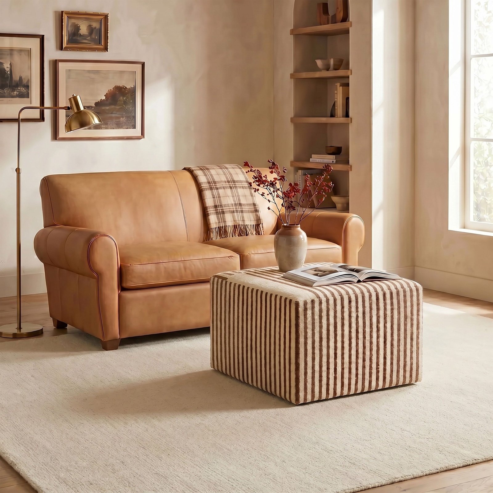 Breck Cotton Ottoman, 16" H x 24" L x 24" W