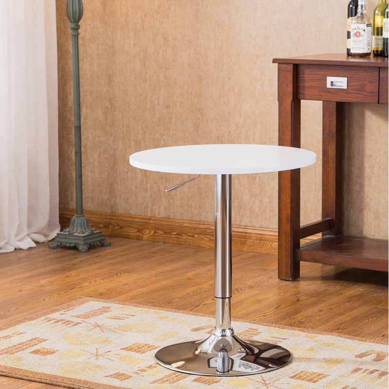 Table de bar ronde avec pieds et base en métal, Blanc, Argent