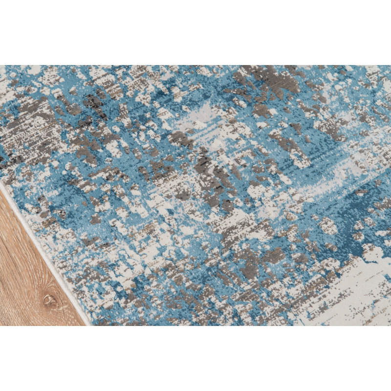 Tapis bleu foncé à motif abstrait, Rectangle 3 pi 3 po x 5 pi