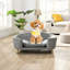 Lit surélevé pour petit chien en velours côtelé gris avec pieds en bois d'hévéa, mousse de soutien, look moderne de 11 à 25 lb, chien à assemblage rapide et gris