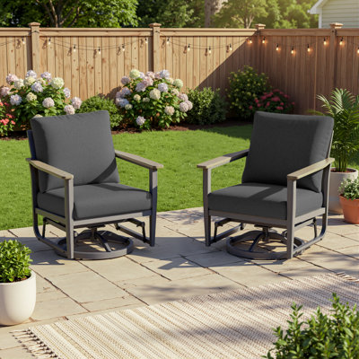 2 Person Aluminum Outdoor Swivel Rocking Armchairs With Cushions