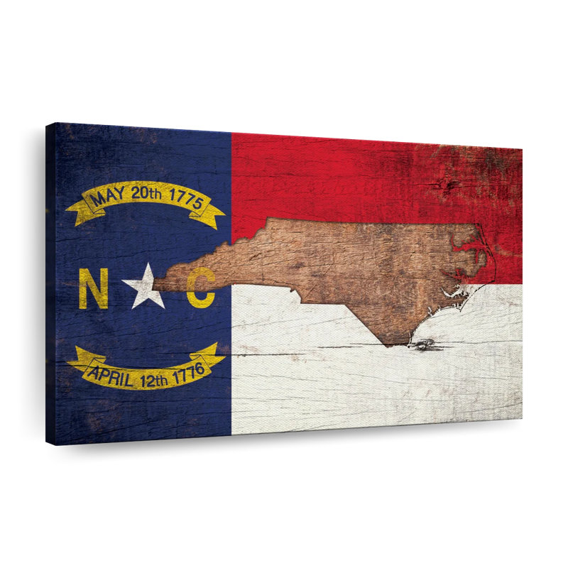 «State Map Over North Carolina Flag», reproduction sur toile, H 16 po x l 24 po x P 1,25 po