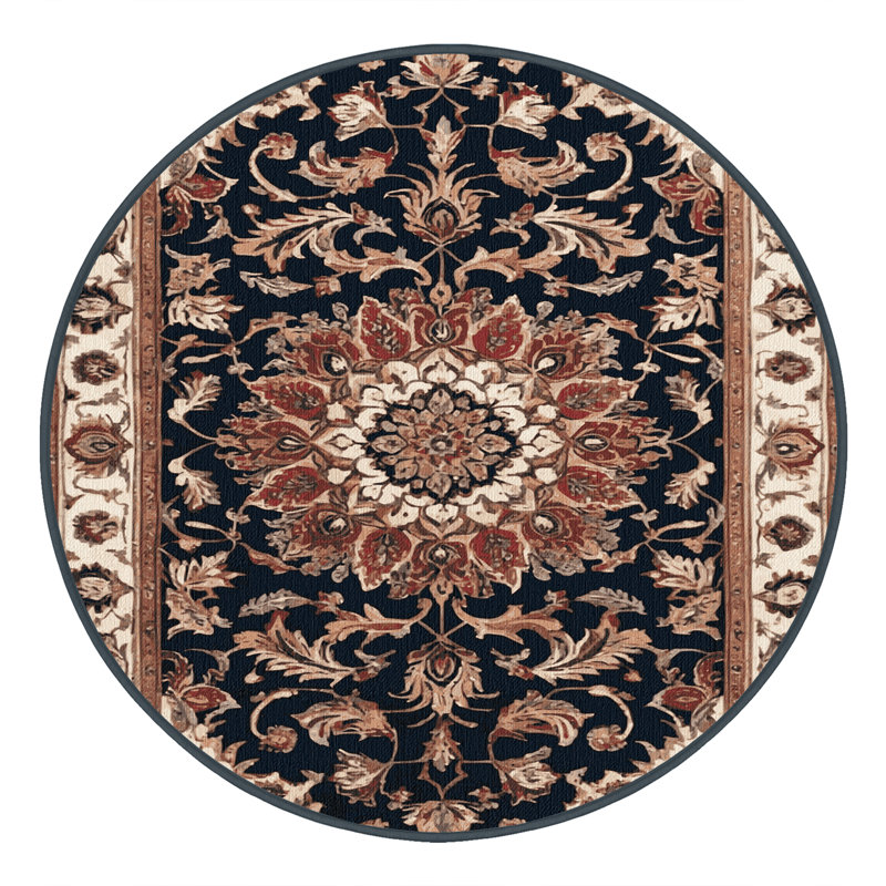 Machine Washable Persian Brown Area Rug, Round 6'