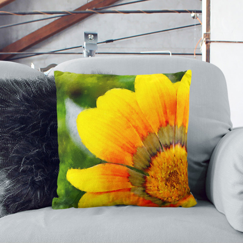 Bright Yellow Flower Painting Square Throw Cushion, 40cm H x 40cm W x 15cm D