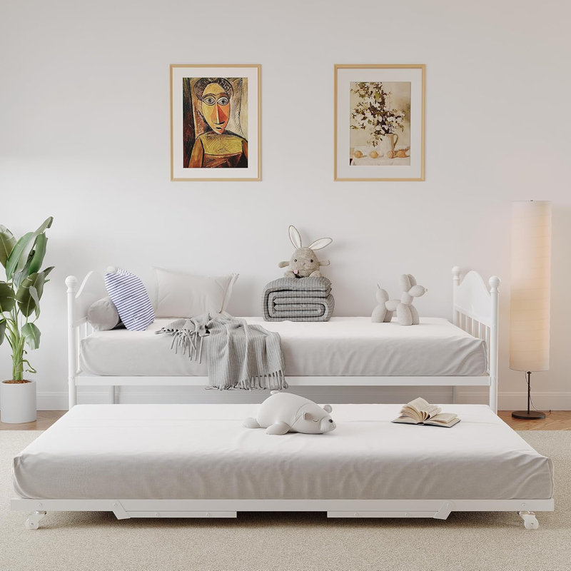 Lit de jour avec couchette, hauteur réglable, Blanc