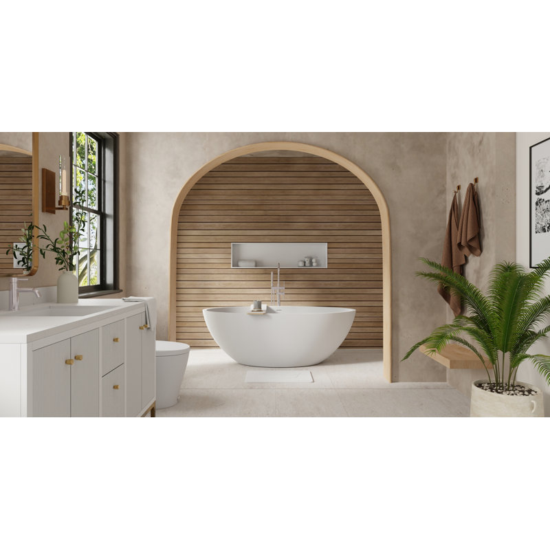 Baignoire autoportante en résine mate avec trop-plein 66,1 po x 31,5 po Badeloft BW-04-XL-M, Blanc mat