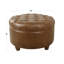 Repose-pieds avec rangement Gery, plateau rond en similicuir brun de 25 po